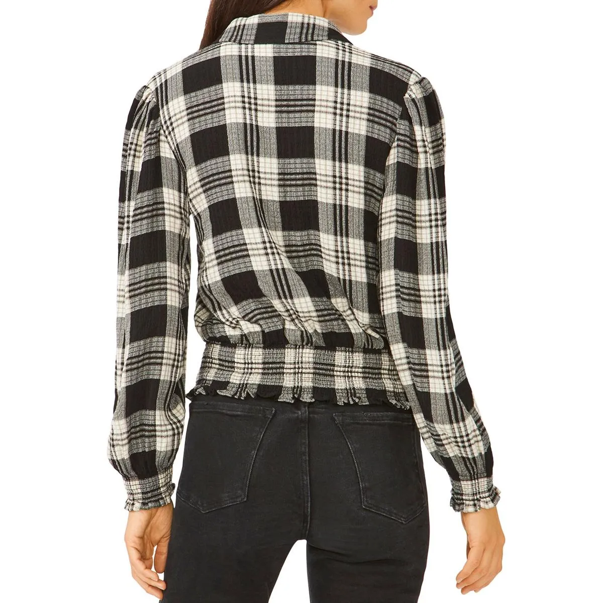 1.State Womens Plaid Button Front Pullover Top