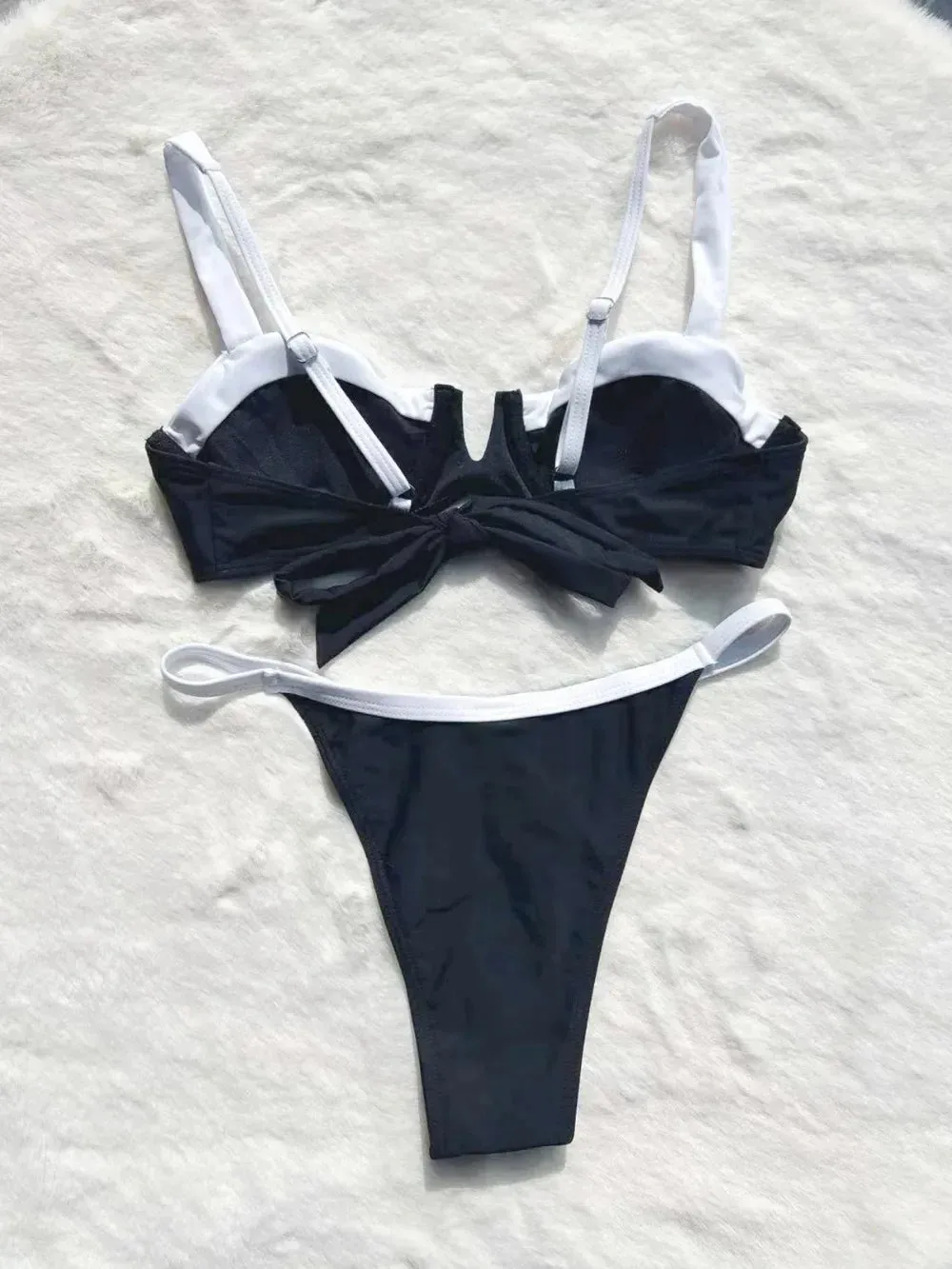 2024 Bikini Bathing Suit Women Pure Color Sexy Backless Split Ladies Beach Style Biquini Swimsuit
