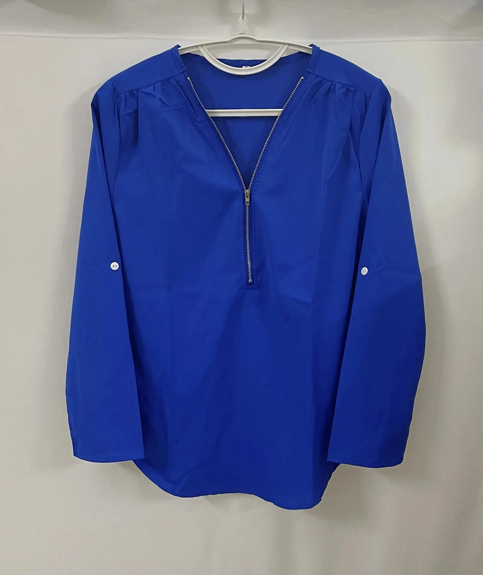 2024 Quality HotSale Plus Size Deep V Neck Women Blouse Chiffon Cool Loose Shirt Fashion Casual Ladies Tops Sexy Zipper Pullover