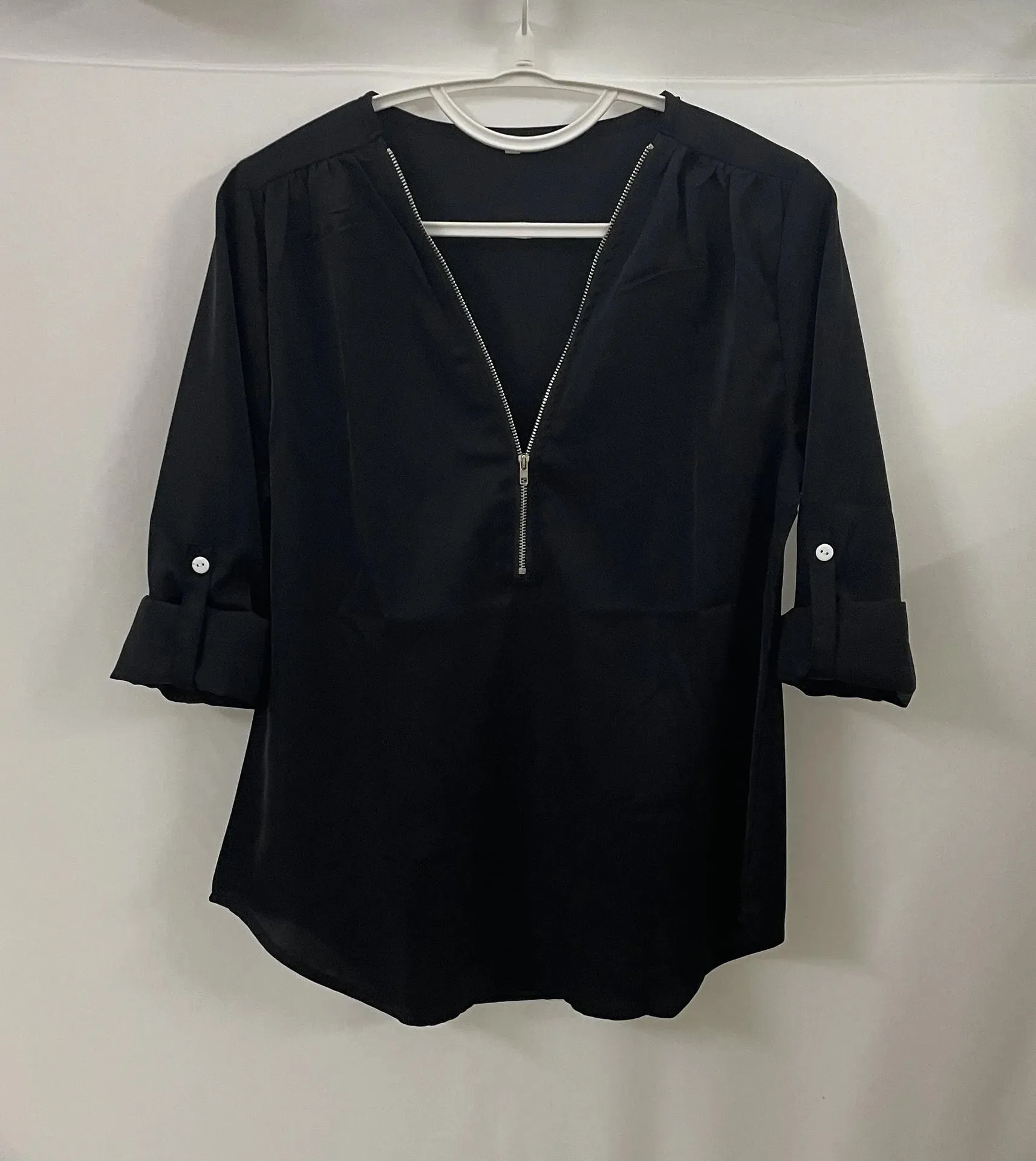 2024 Quality HotSale Plus Size Deep V Neck Women Blouse Chiffon Cool Loose Shirt Fashion Casual Ladies Tops Sexy Zipper Pullover