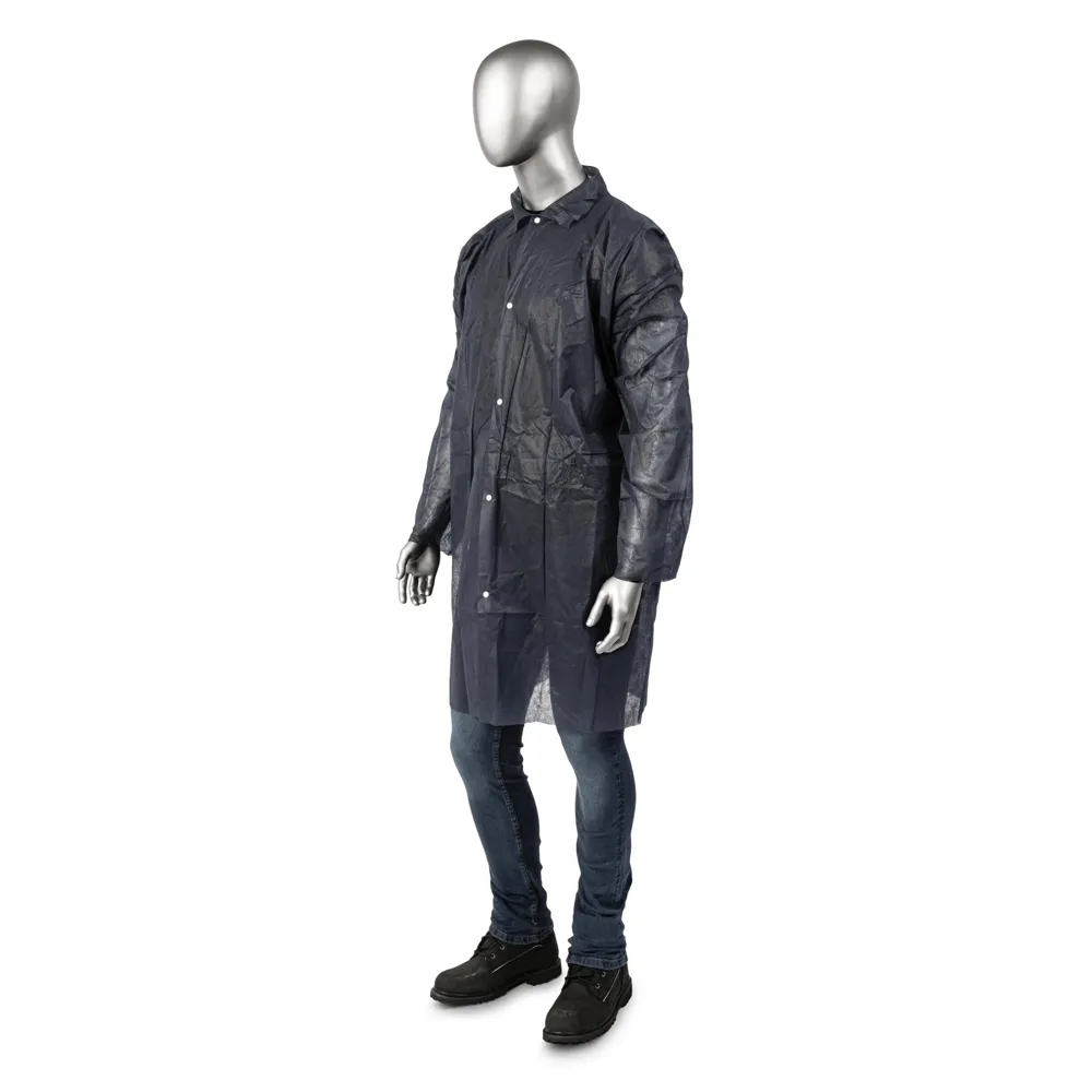 (30/Case) AmbiShield Blue Polypropylene Lab Coats, No Pockets, Elastic Wrists