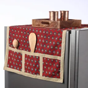 Ajrakh Block Printed Cotton Fridge Top Cover with Multiple Pockets