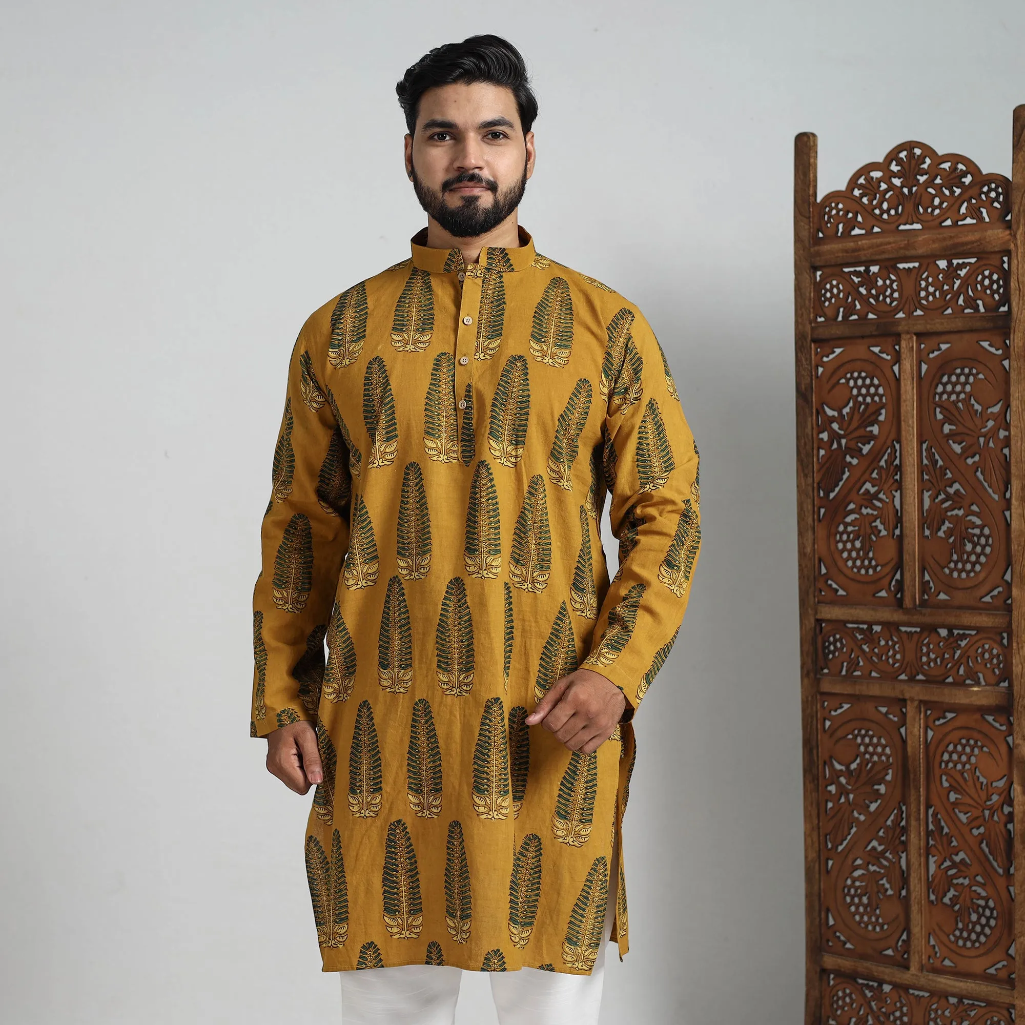 Ajrakh Block Printed Cotton Men Long Kurta 11