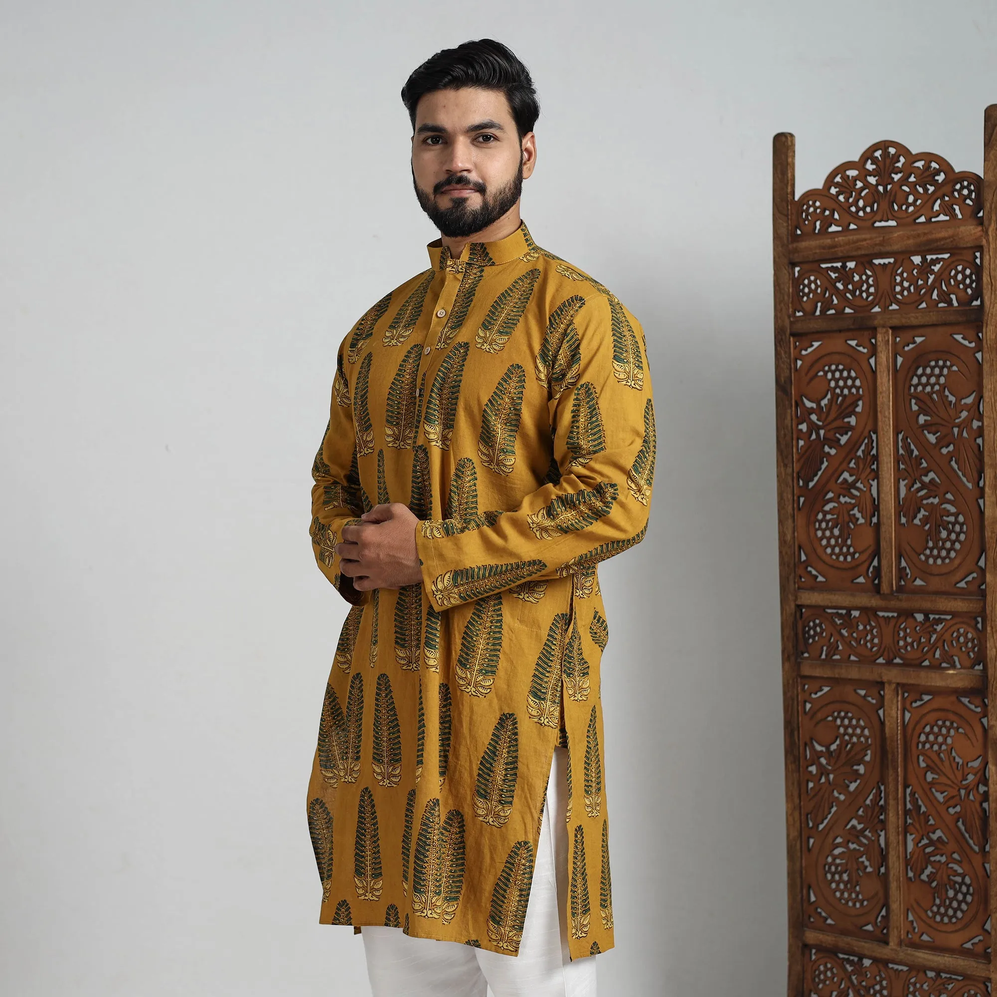 Ajrakh Block Printed Cotton Men Long Kurta 11