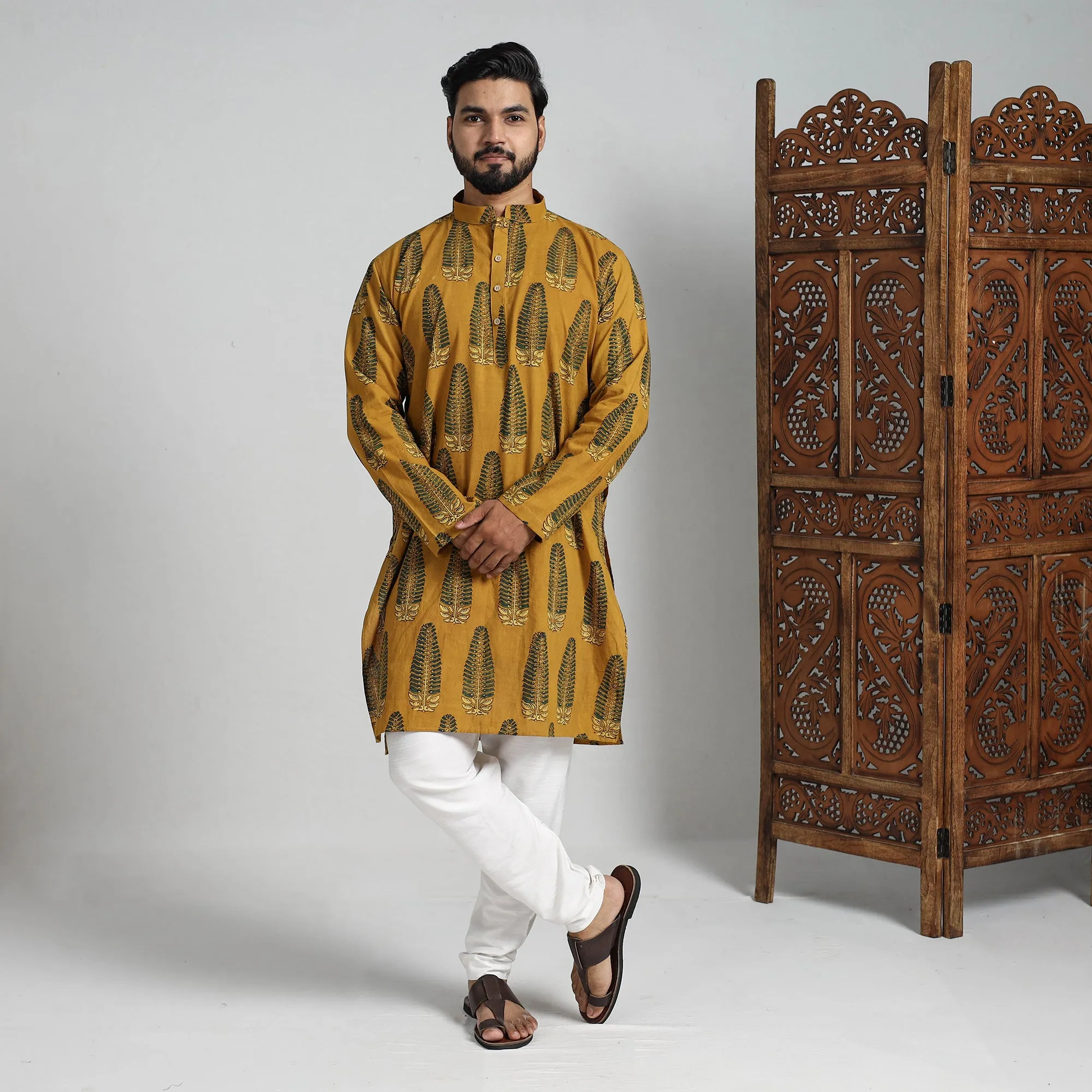 Ajrakh Block Printed Cotton Men Long Kurta 11