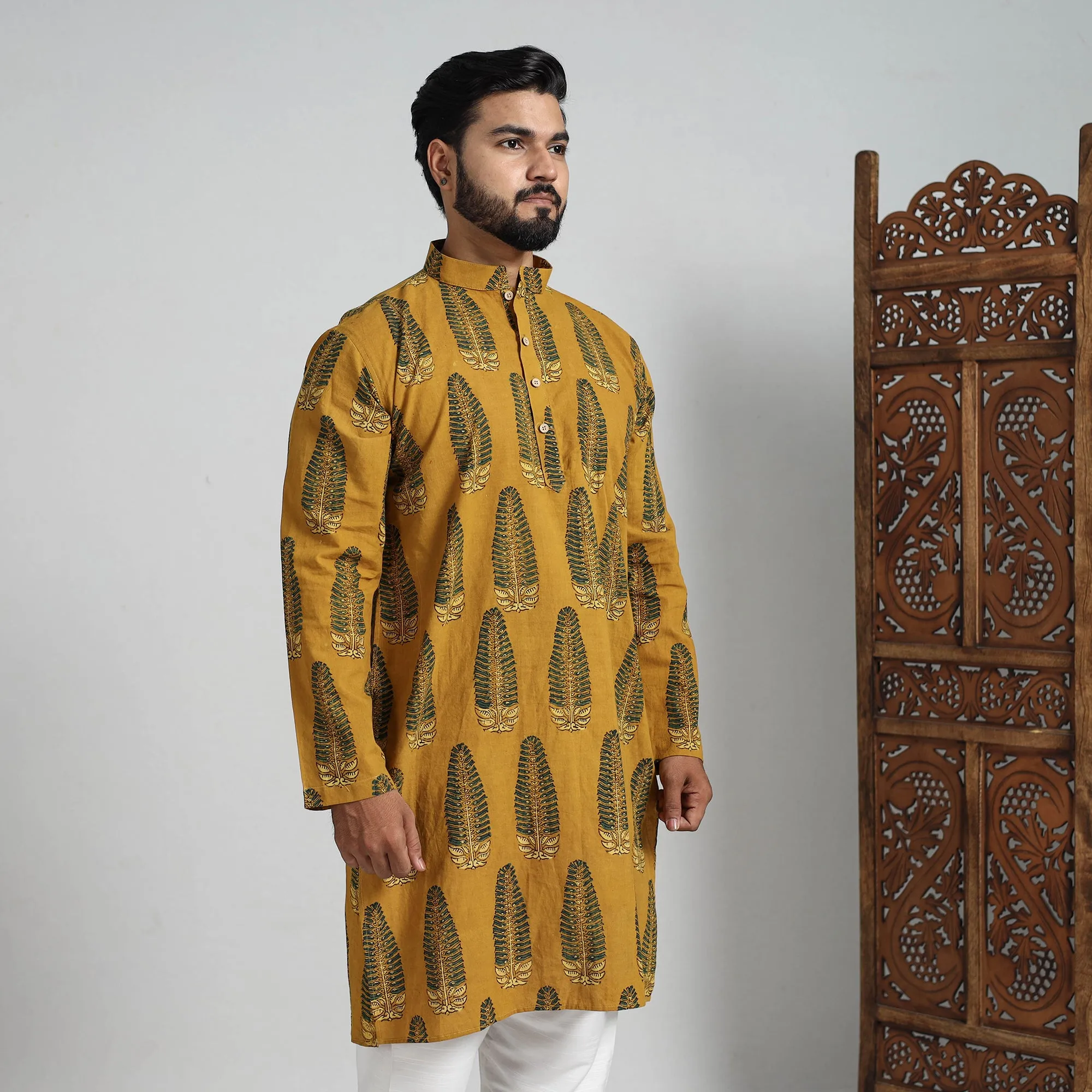 Ajrakh Block Printed Cotton Men Long Kurta 11
