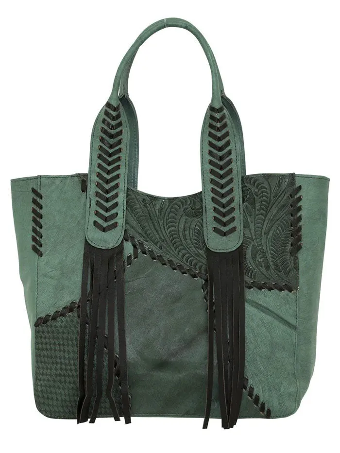 American West 1778915 Ladies Gypsy Patch Large Zip-Top Tote Bag Light Turquoise