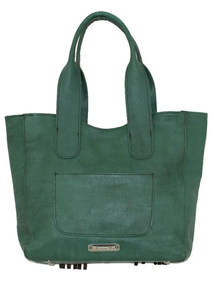 American West 1778915 Ladies Gypsy Patch Large Zip-Top Tote Bag Light Turquoise