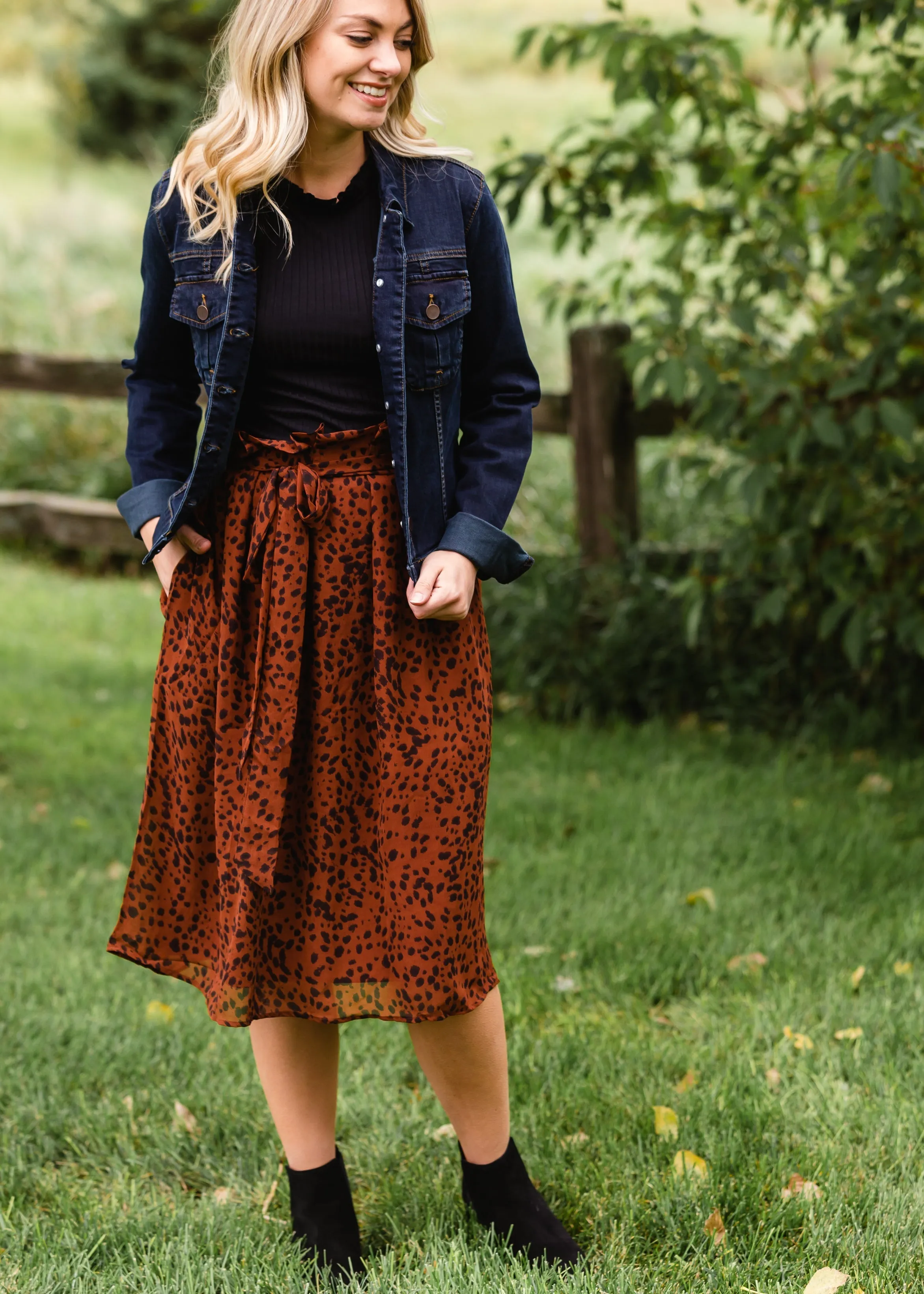 Animal Print Paper Bag Midi Skirt - FINAL SALE