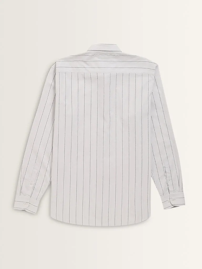 Ascot Light Grey Striped Relaxed-Fit Cotton Shirt
