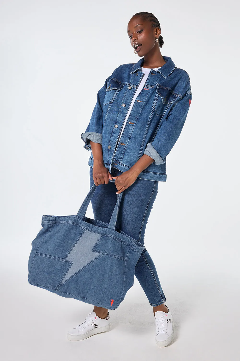 Authentic Indigo Patchwork Bolt Denim Tote Bag