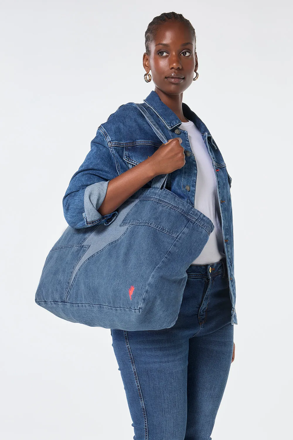 Authentic Indigo Patchwork Bolt Denim Tote Bag