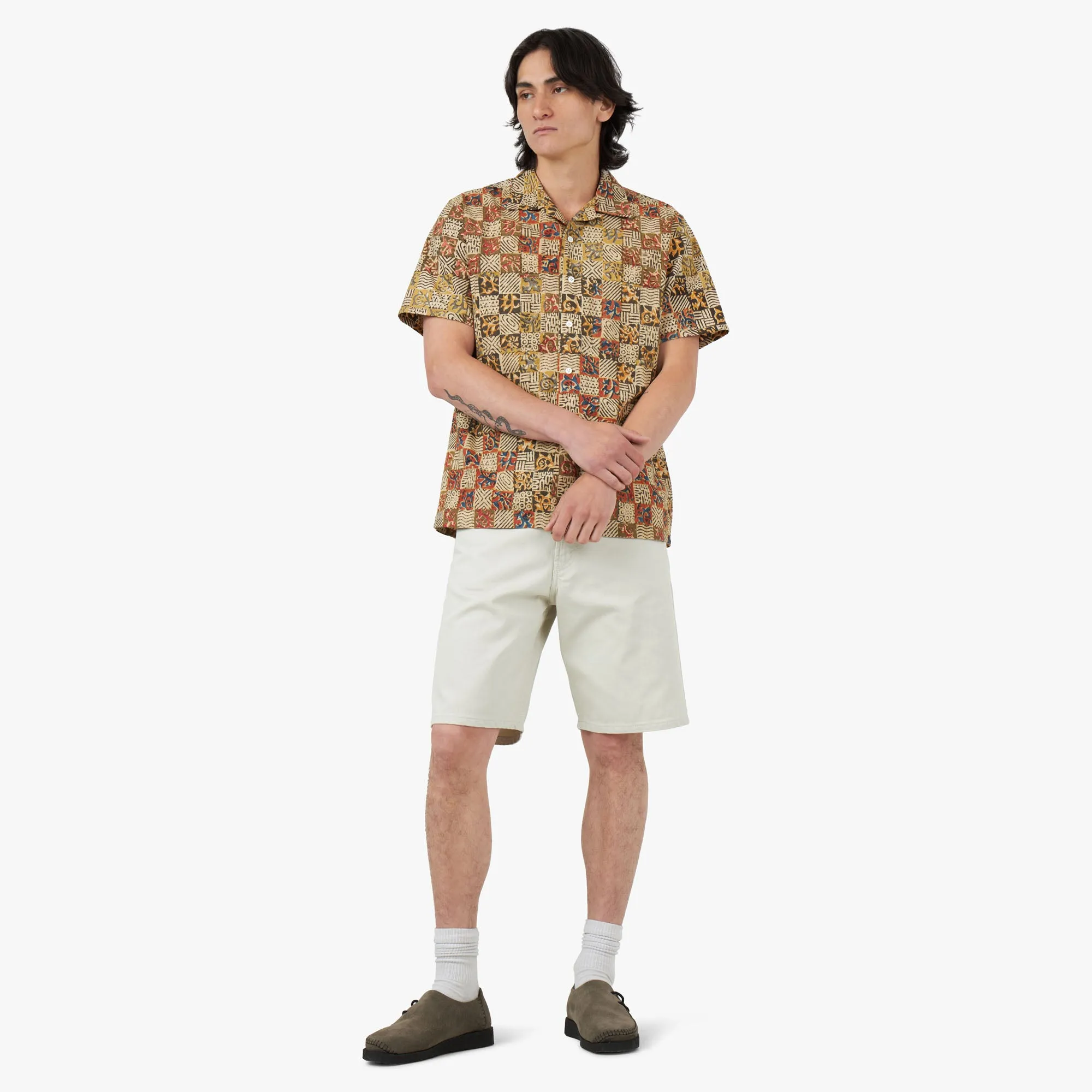BEAMS PLUS Open Collar Short Sleeve Shirt Block Print / Paisley