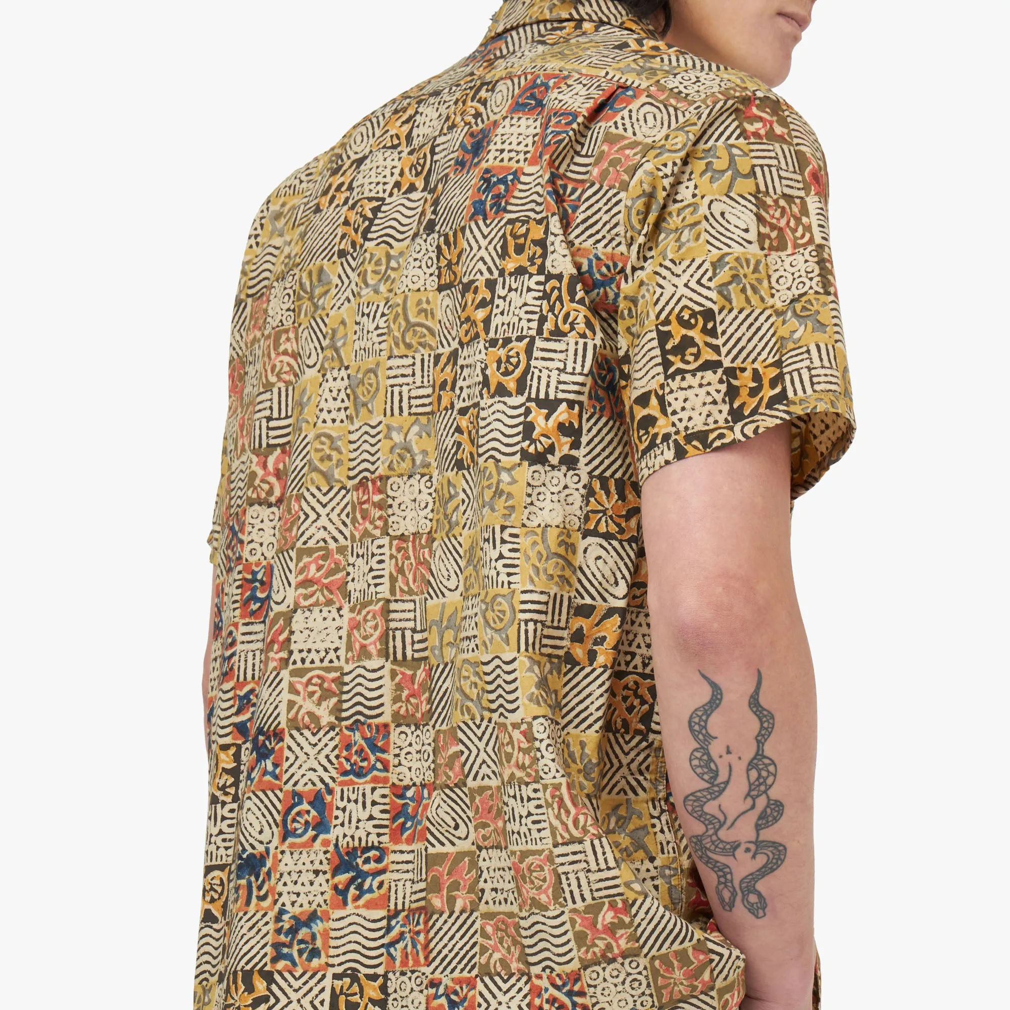 BEAMS PLUS Open Collar Short Sleeve Shirt Block Print / Paisley