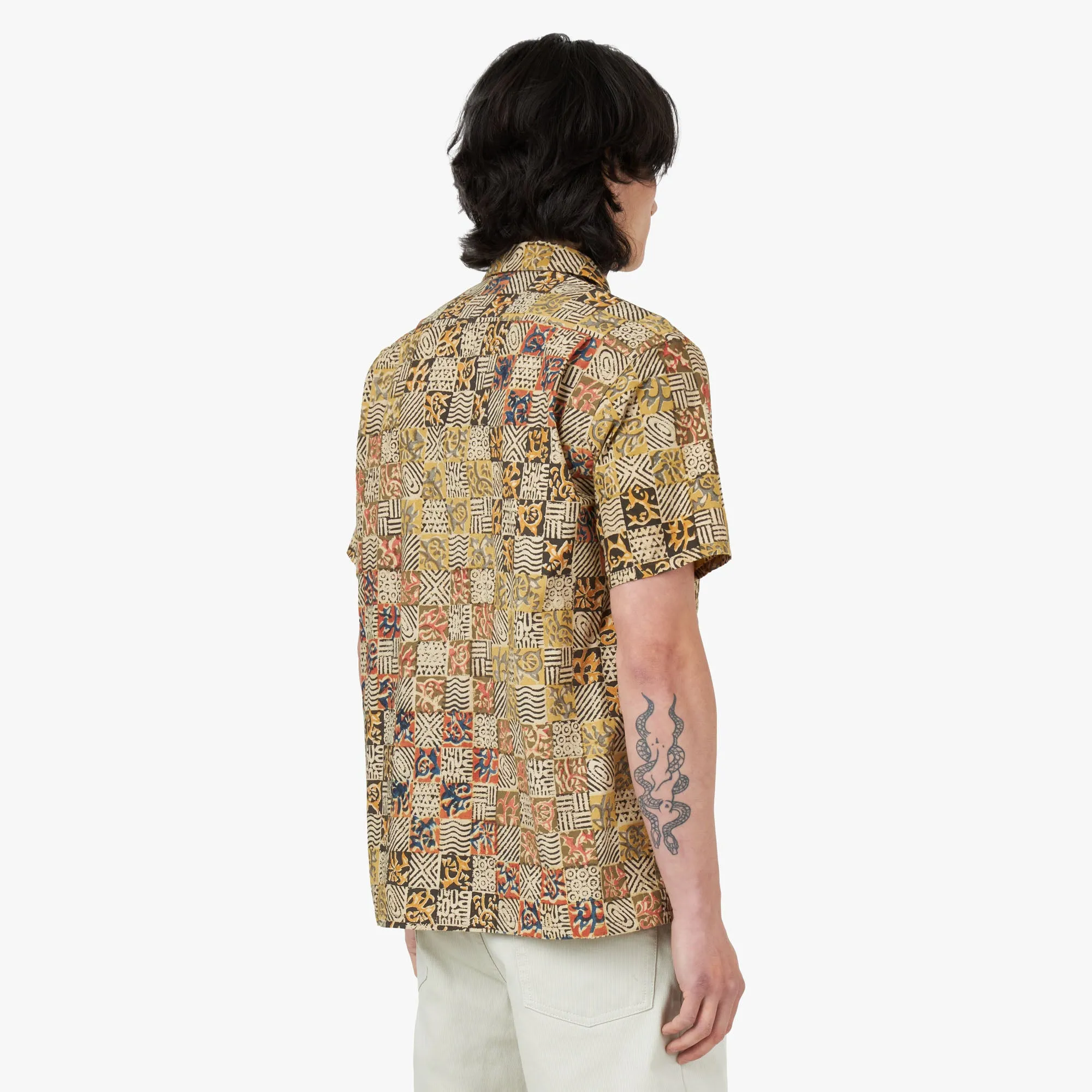 BEAMS PLUS Open Collar Short Sleeve Shirt Block Print / Paisley