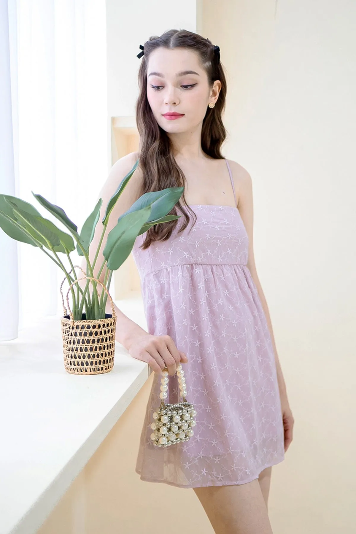 BELLUNA FLORAL EMBROIDERY V5 DRESS IN LILAC PINK