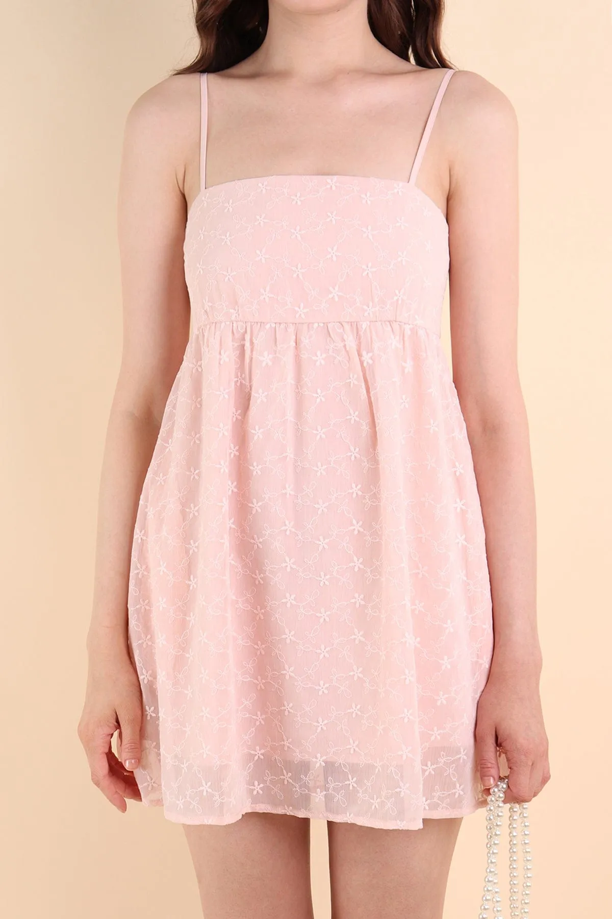 BELLUNA FLORAL EMBROIDERY V5 DRESS IN NUDE PINK