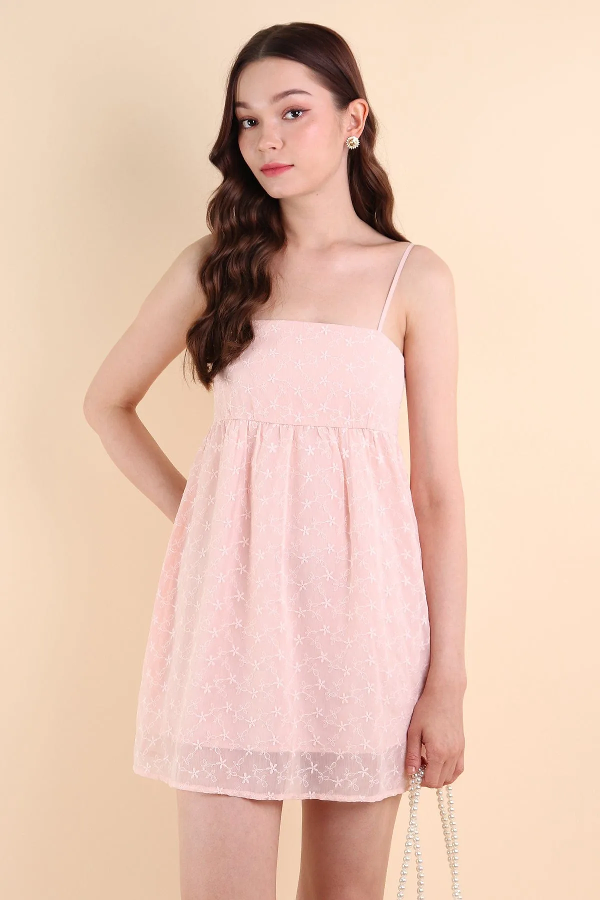 BELLUNA FLORAL EMBROIDERY V5 DRESS IN NUDE PINK