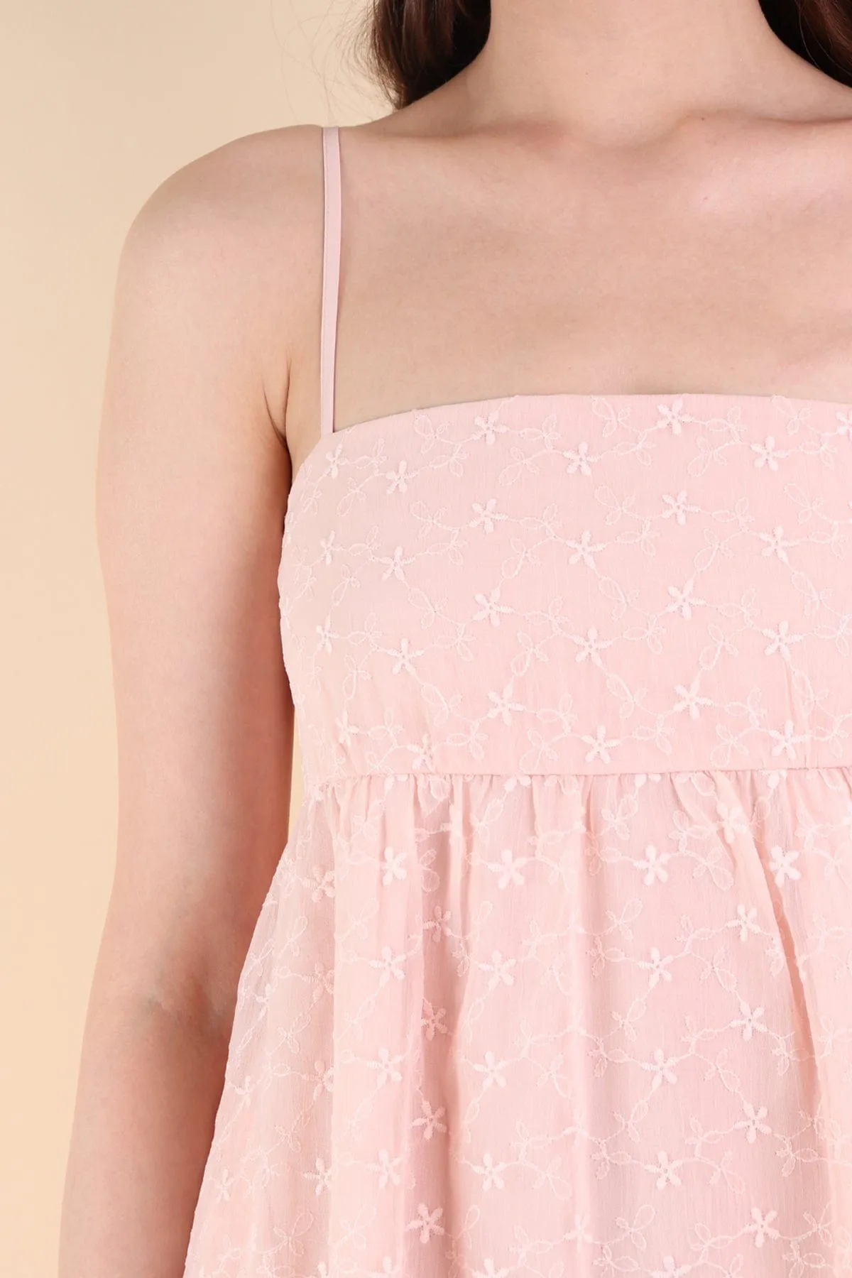 BELLUNA FLORAL EMBROIDERY V5 DRESS IN NUDE PINK