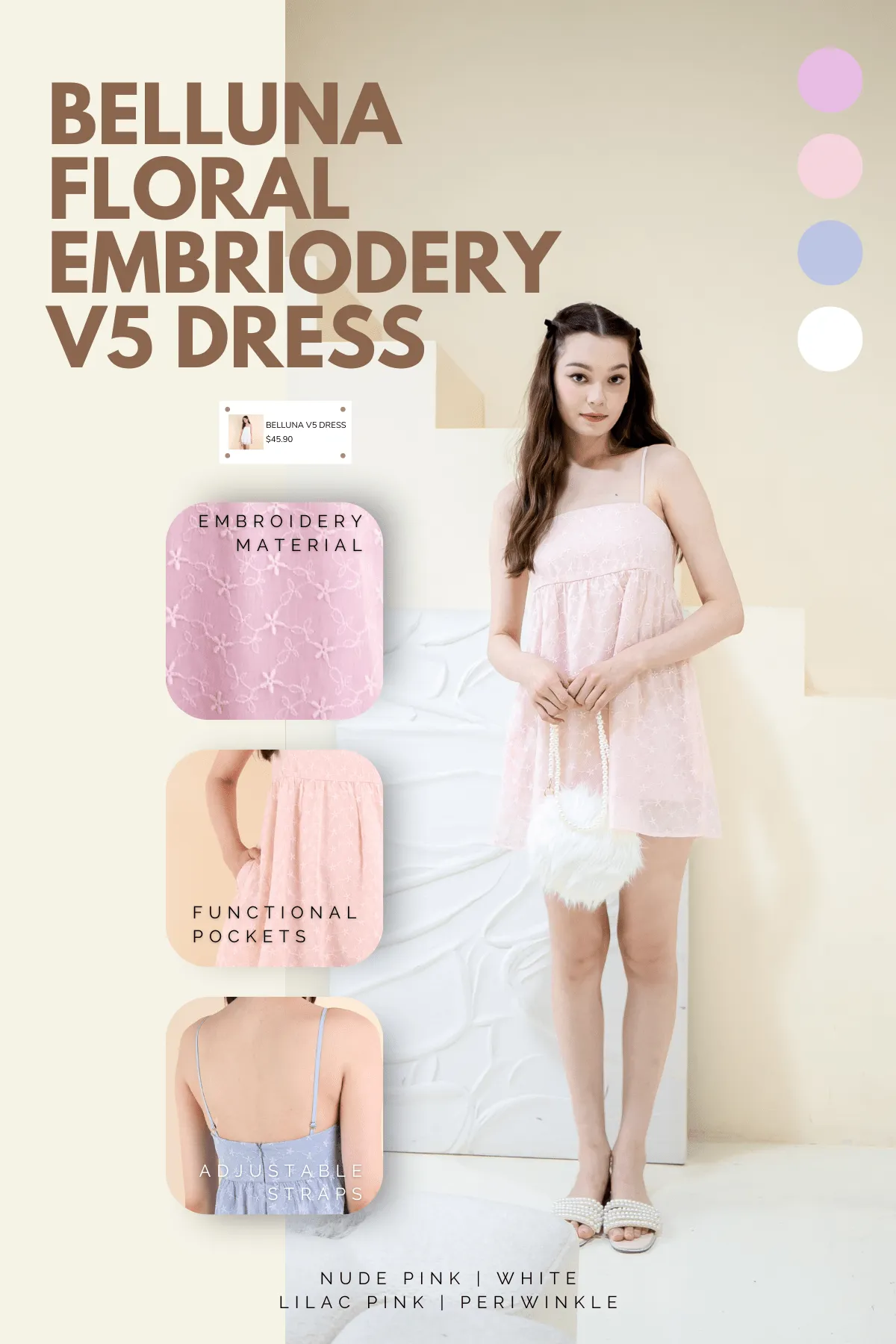 BELLUNA FLORAL EMBROIDERY V5 DRESS IN PERIWINKLE