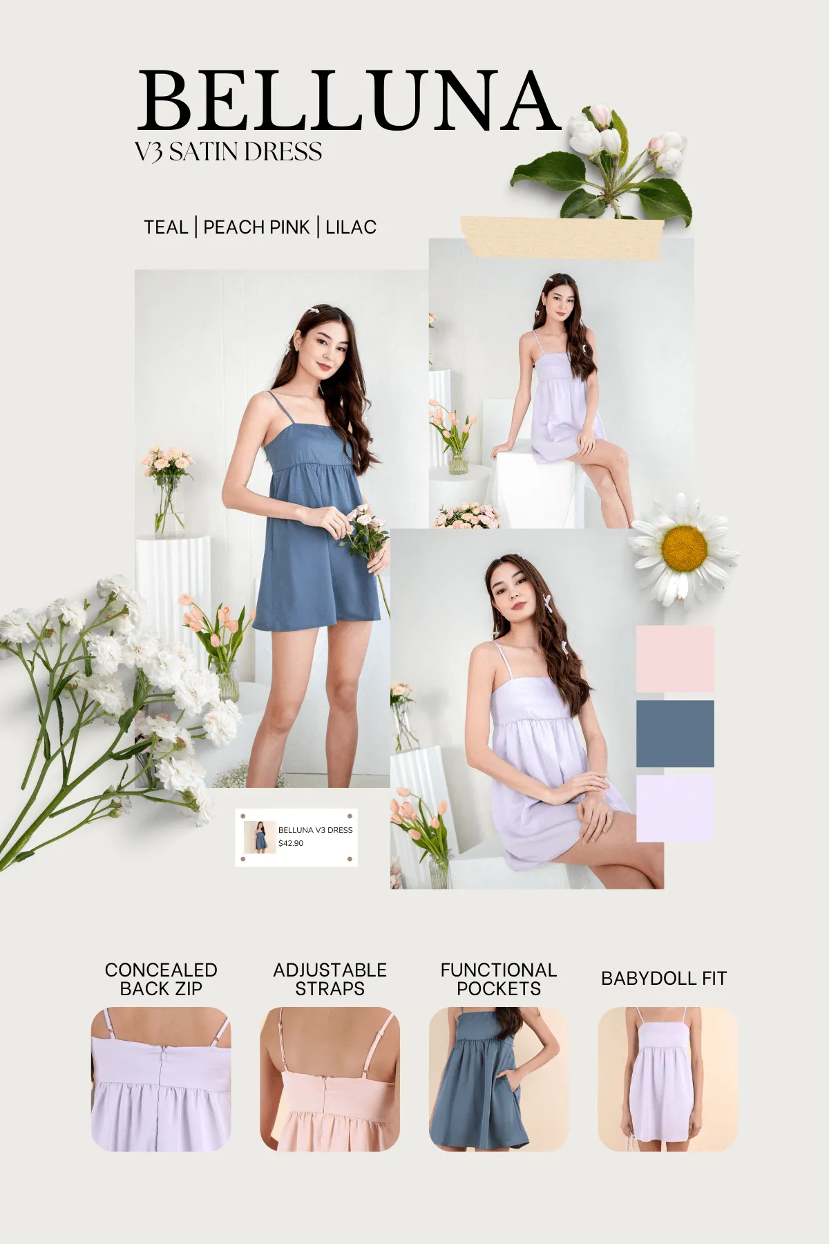 BELLUNA V3 SATIN DRESS IN LILAC