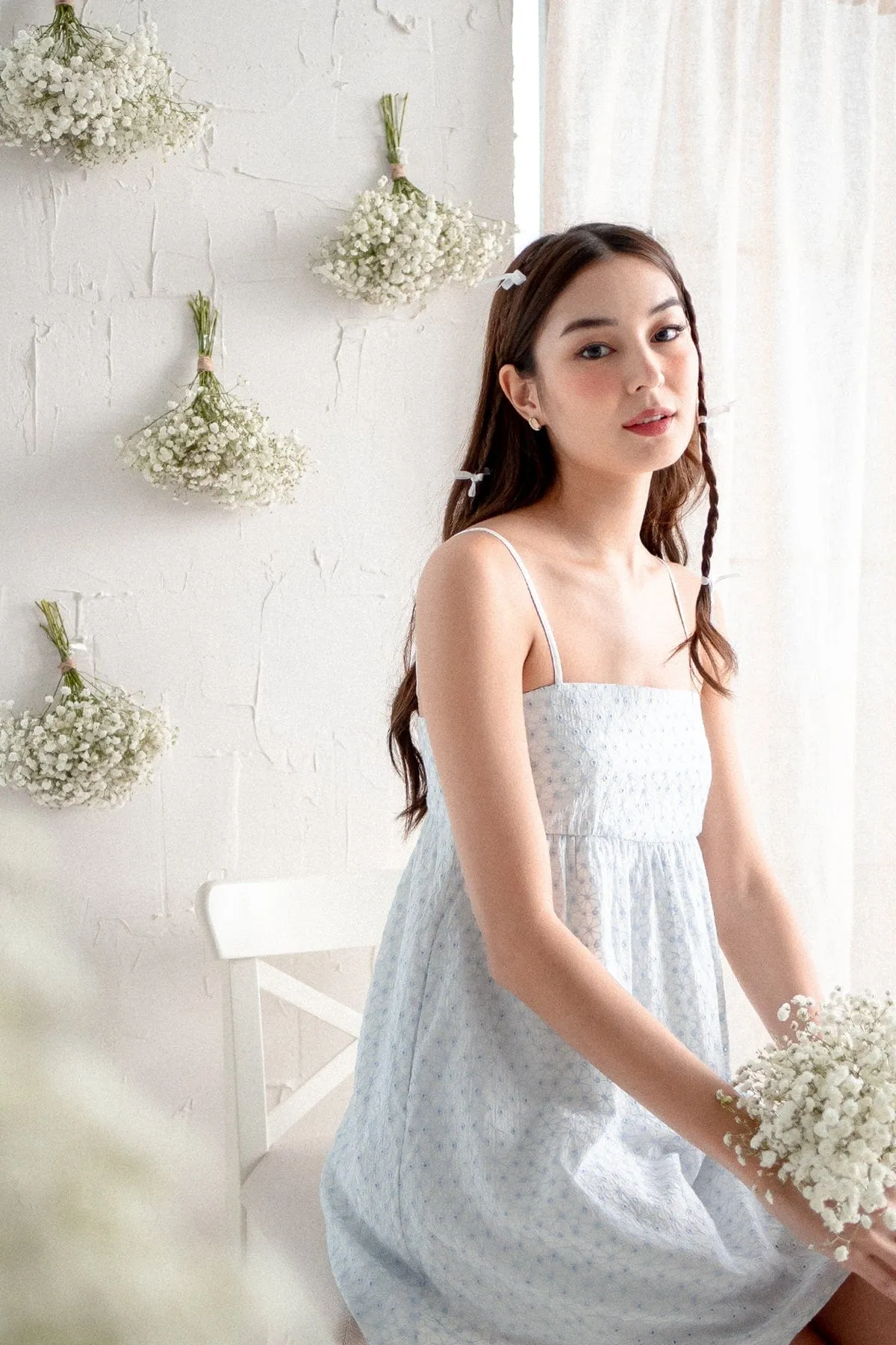 BELLUNA V4 FLORAL EYELET DRESS IN BLUE