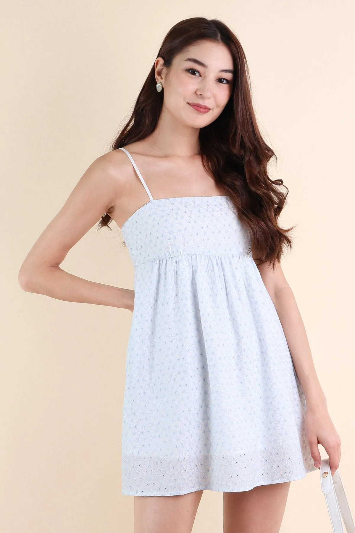 BELLUNA V4 FLORAL EYELET DRESS IN BLUE