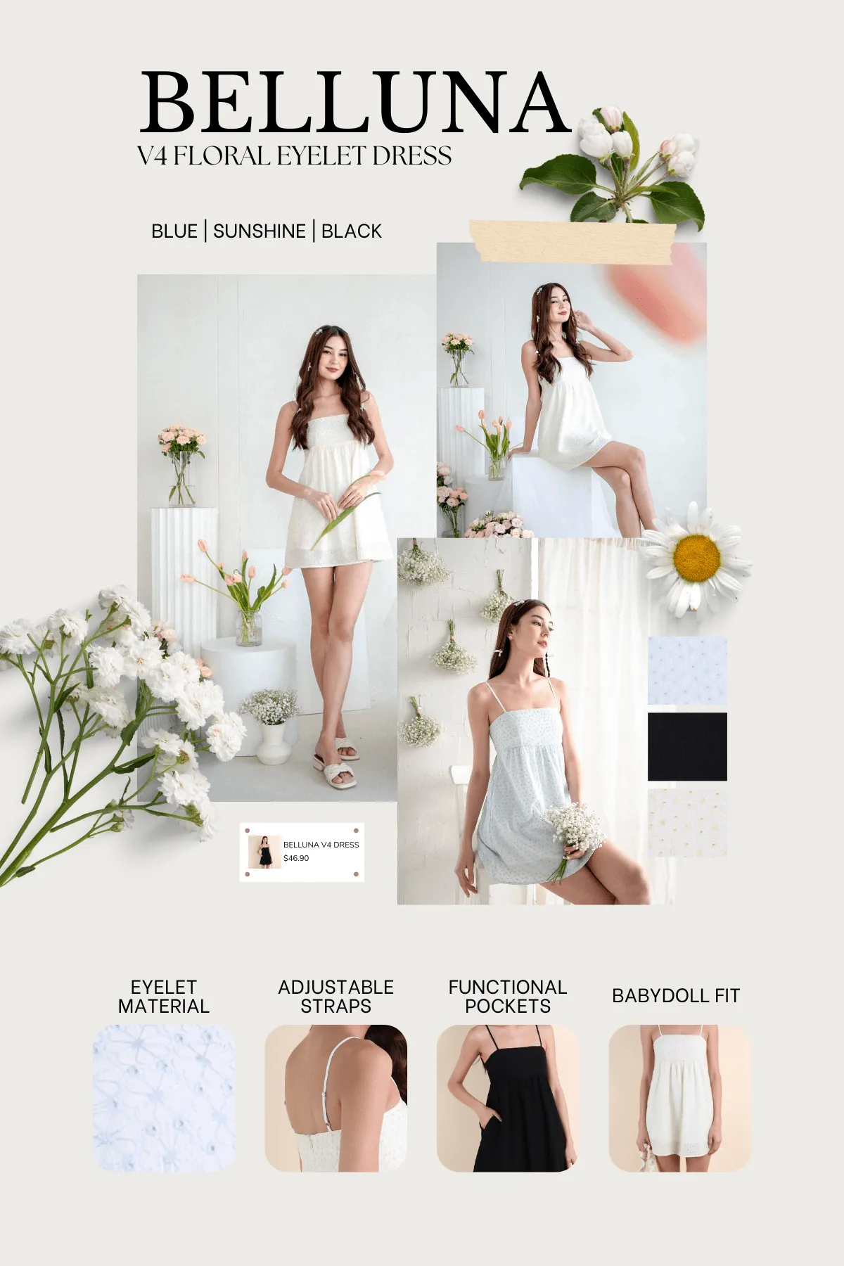 BELLUNA V4 FLORAL EYELET DRESS IN BLUE