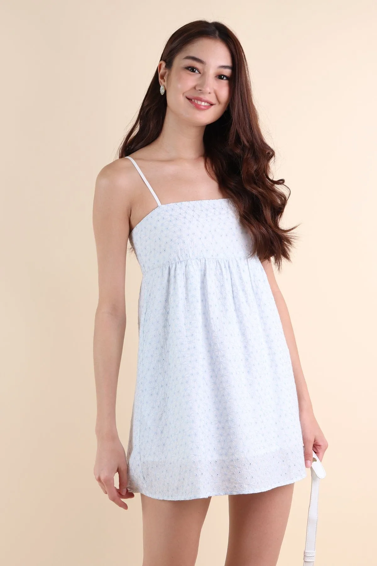 BELLUNA V4 FLORAL EYELET DRESS IN BLUE