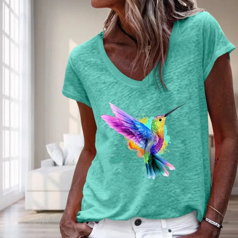 BerryBetty - Casual Bird Print T-Shirt