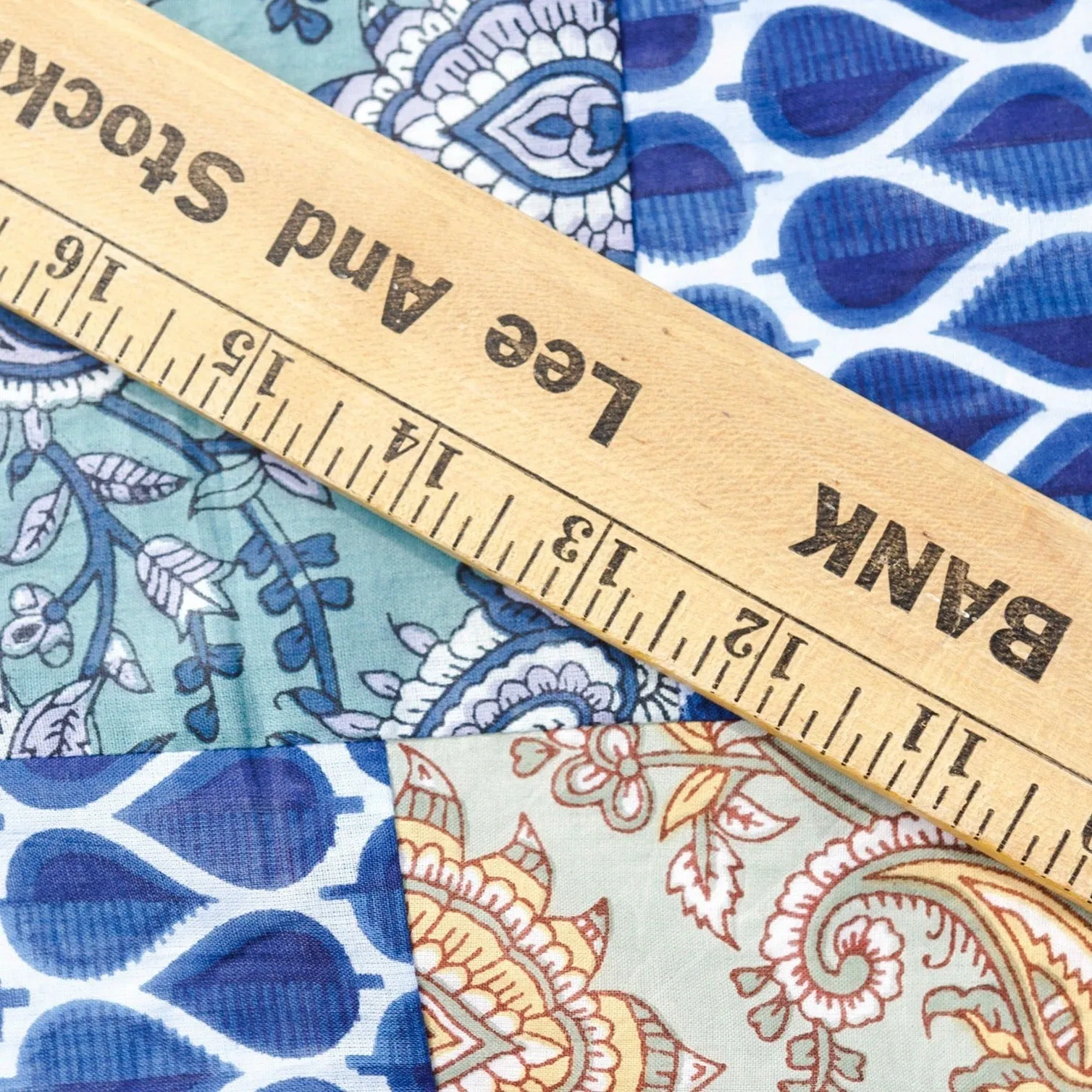 Blue Blocked Patchwork Cotton Voile - Remnant