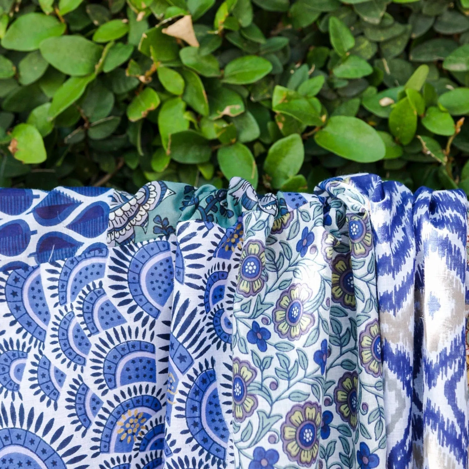 Blue Blocked Patchwork Cotton Voile - Remnant