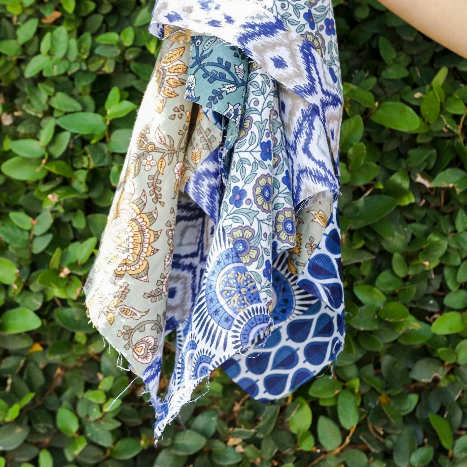 Blue Blocked Patchwork Cotton Voile - Remnant