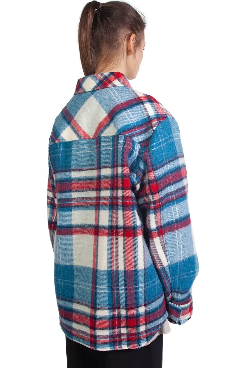 Blue Wool Check Half-Zip Shirt