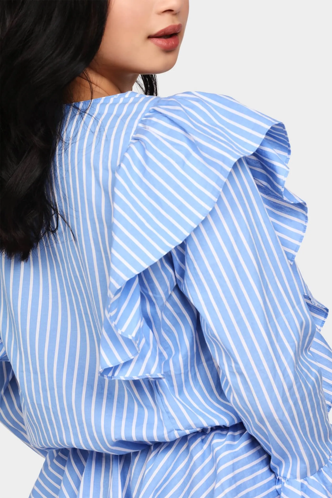 Blue/White Stripe Frilly Top