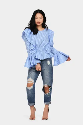 Blue/White Stripe Frilly Top