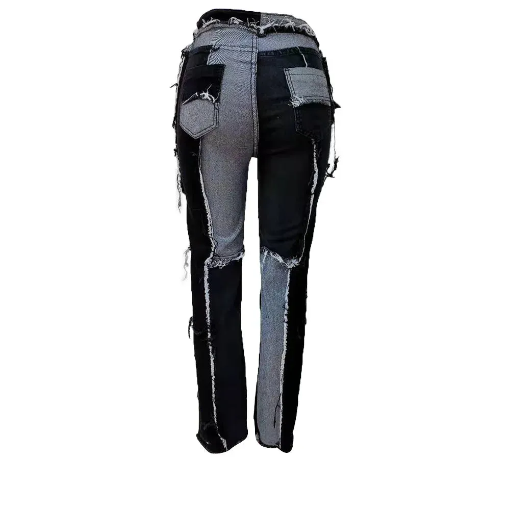 Bomblook C1009PT 2023 Winter New Arrival High Street Low Waist Ladies Jeans Boy Friend Trousers Denim Patchwork Jeans Women