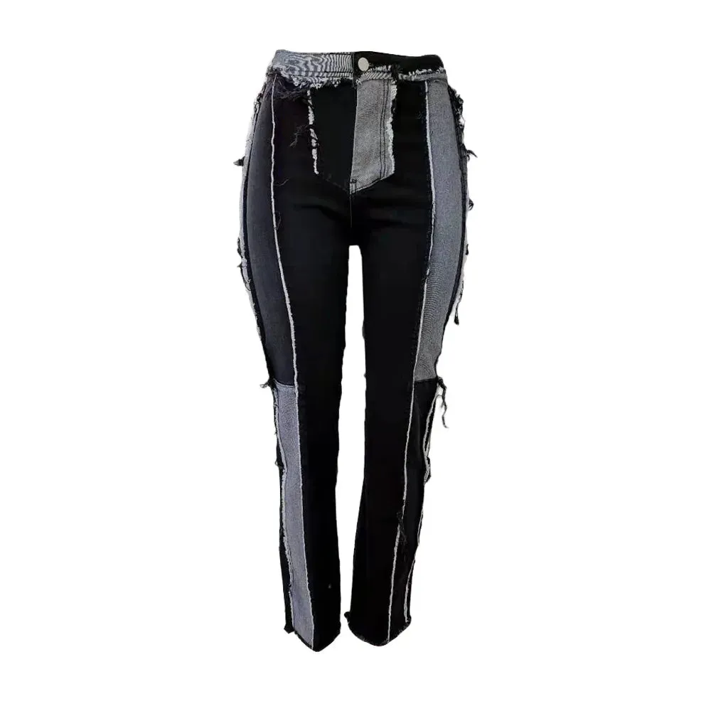 Bomblook C1009PT 2023 Winter New Arrival High Street Low Waist Ladies Jeans Boy Friend Trousers Denim Patchwork Jeans Women