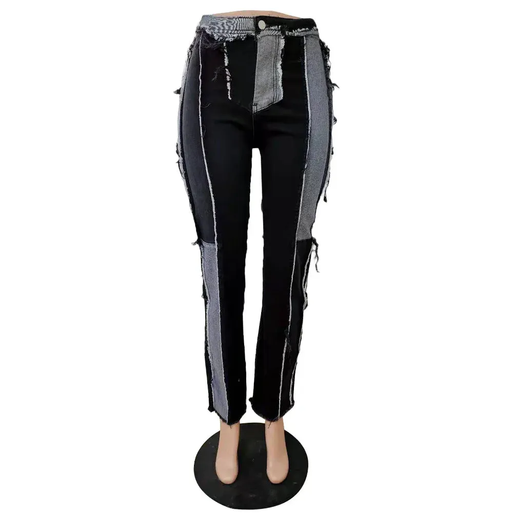 Bomblook C1009PT 2023 Winter New Arrival High Street Low Waist Ladies Jeans Boy Friend Trousers Denim Patchwork Jeans Women