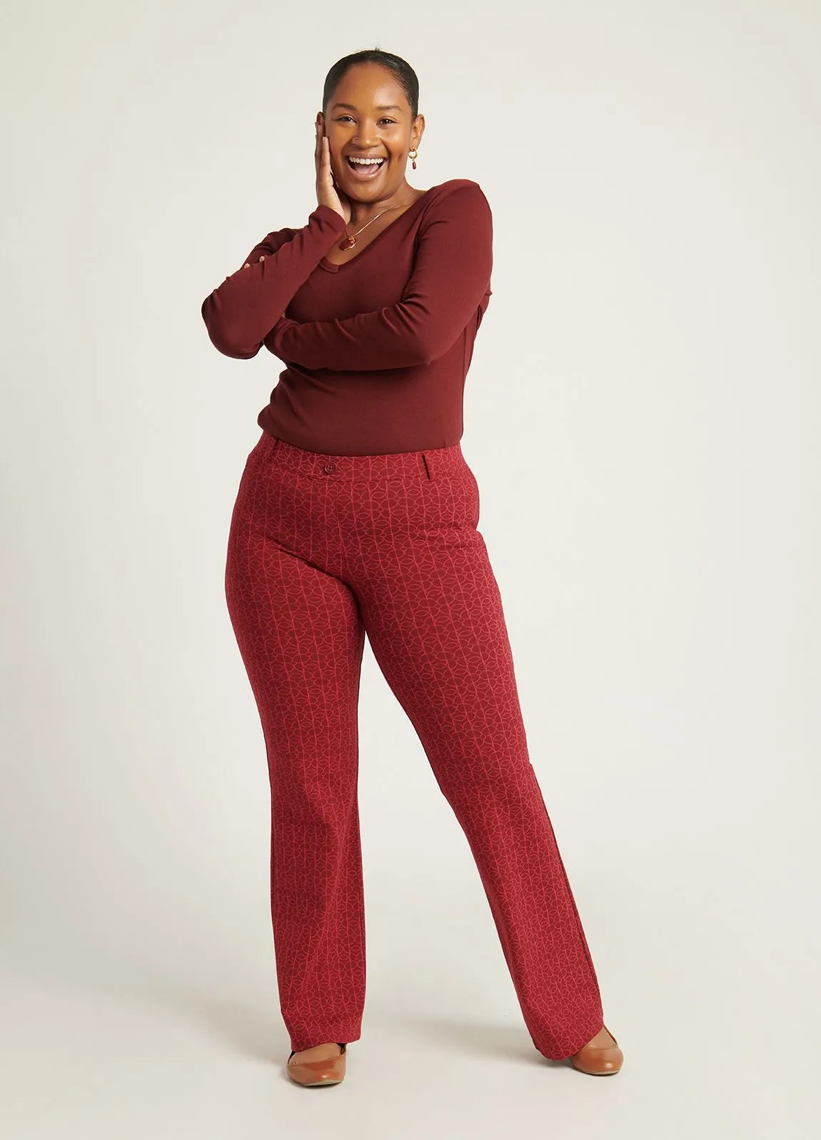Boot Cut |Two-Pocket Dress Pant Yoga Pants (Rhubarb)