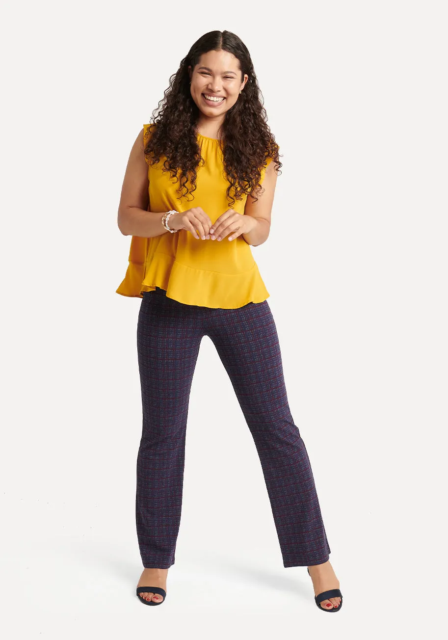 Boot Cut | Two-Pocket Dress Pant Yoga Pants (Violet Plaid)