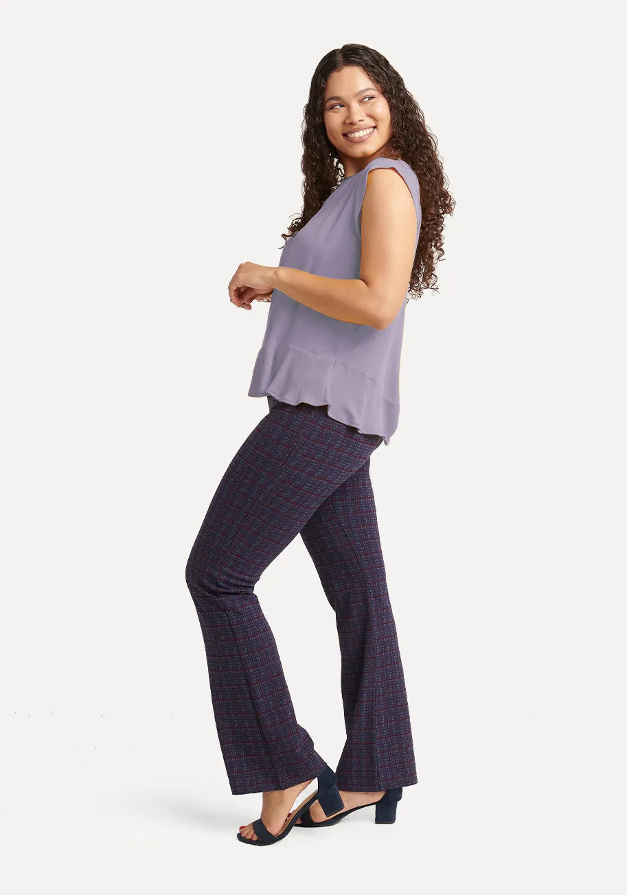 Boot Cut | Two-Pocket Dress Pant Yoga Pants (Violet Plaid)
