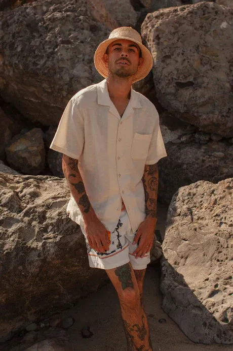 Bunker Linen Blend S/S Color Shirt- White- Brixton