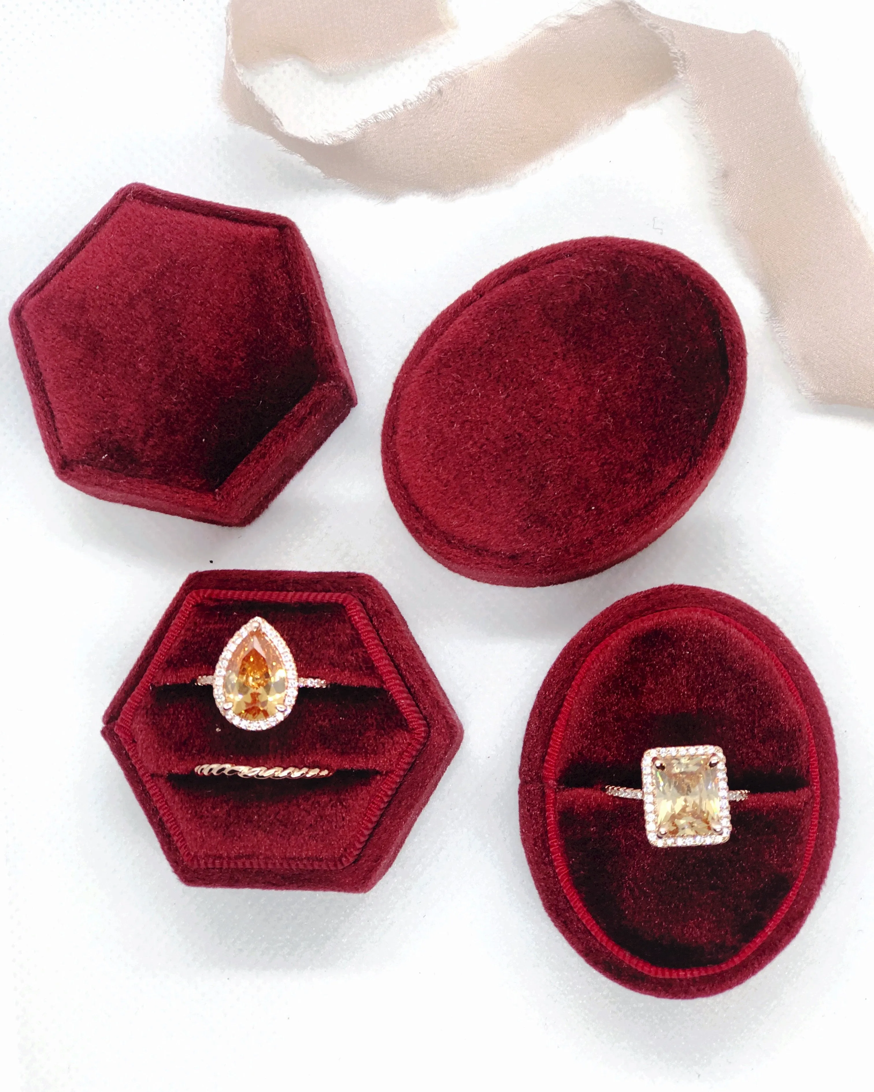 Burgundy Red Velvet Oval Ring Box