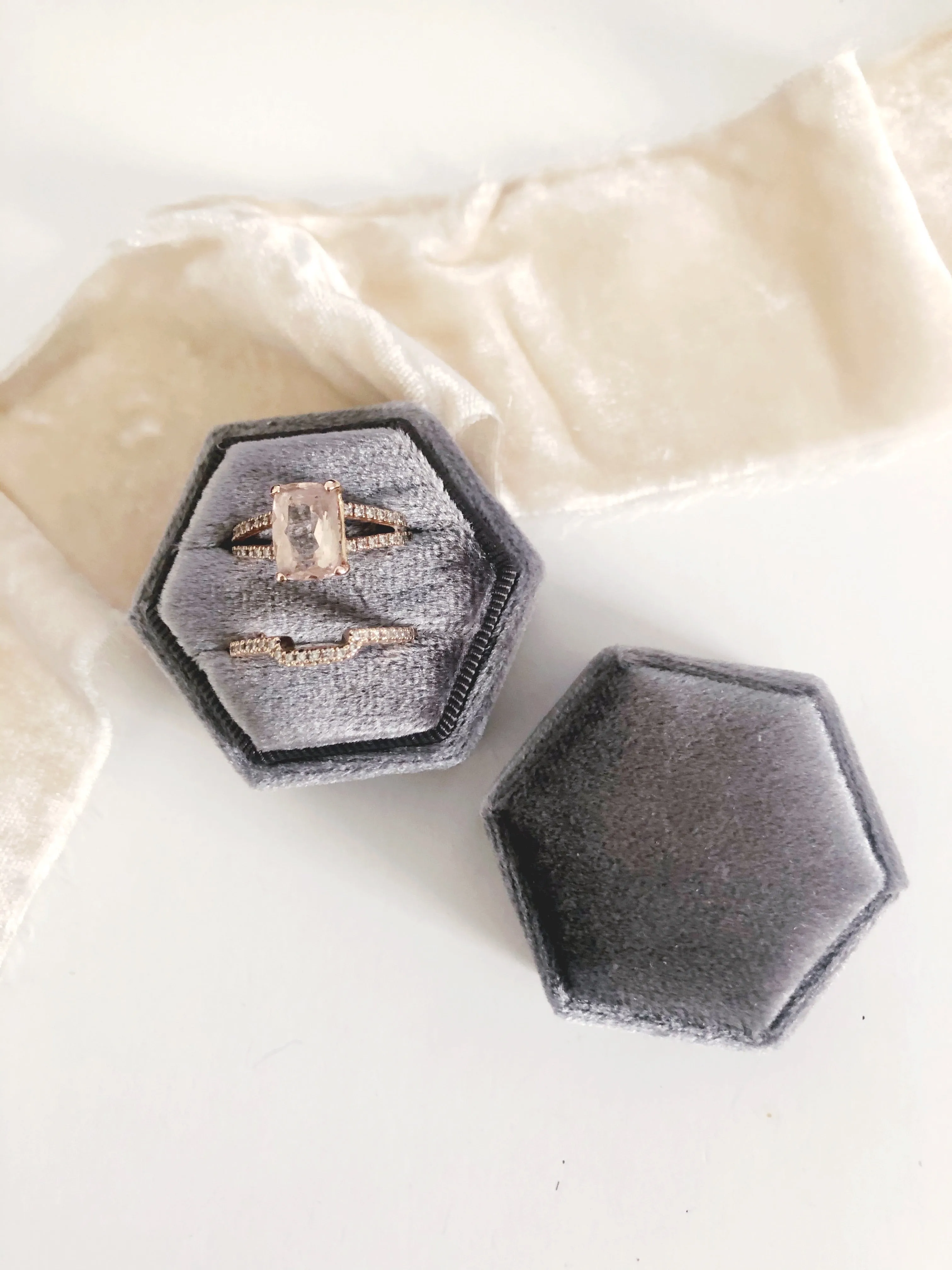 Charcoal Grey Velvet Hexagon Ring Box