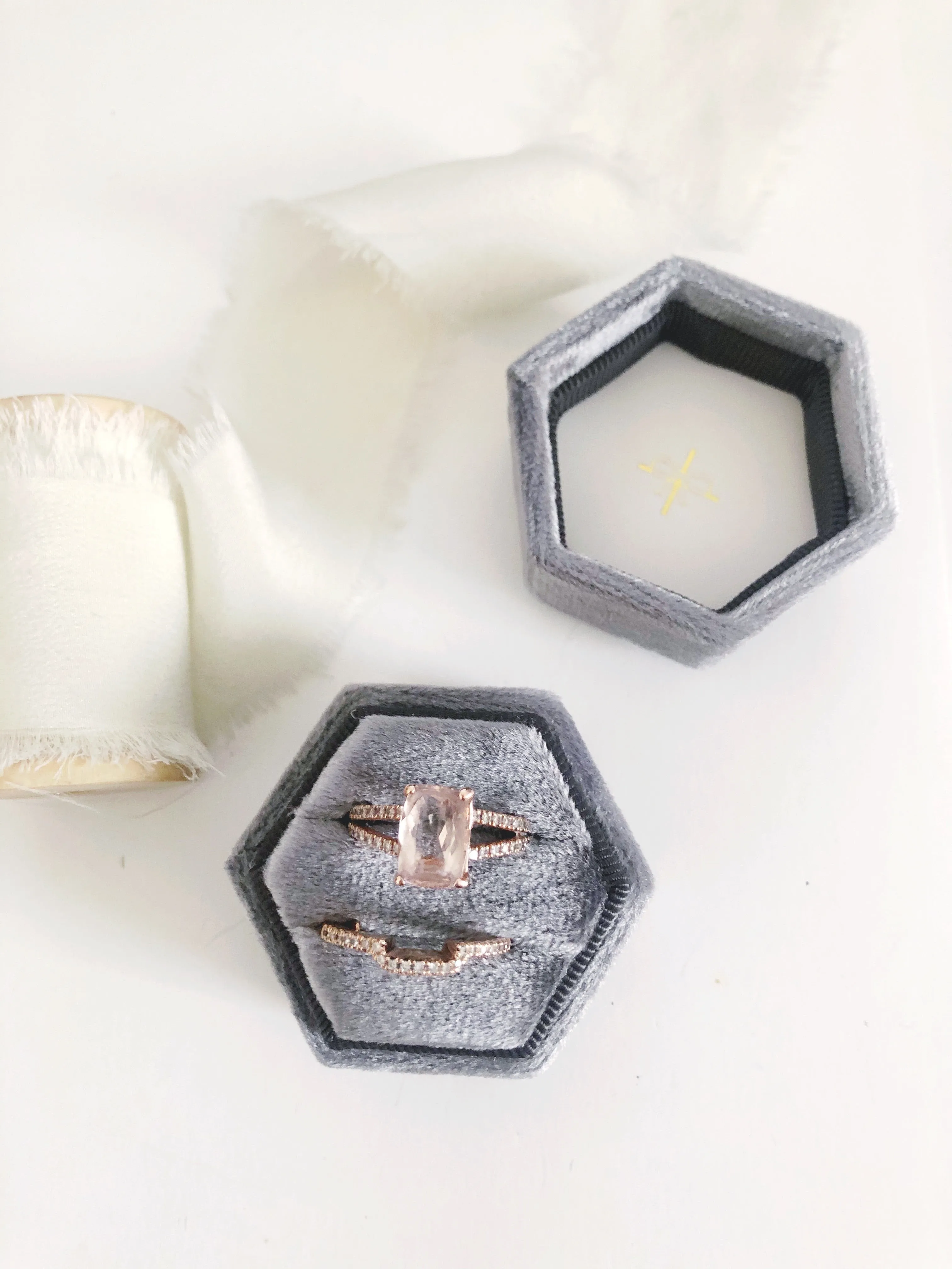 Charcoal Grey Velvet Hexagon Ring Box