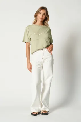 Classic Embroidered Panel Tee - Khaki / Cream