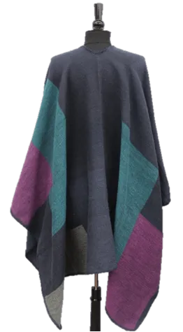 Color Blocked Ruana - Blue