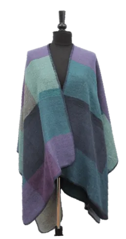 Color Blocked Ruana - Blue