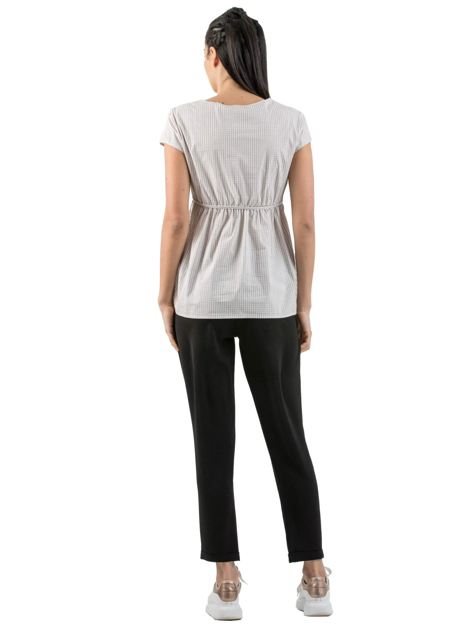 Cotton Maternity Top with Side String - Beige